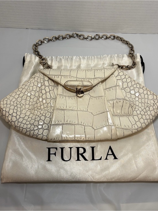 Furla Handbags - Furla Croc-Embossed Off White Shoulder Bag with Chain Strap